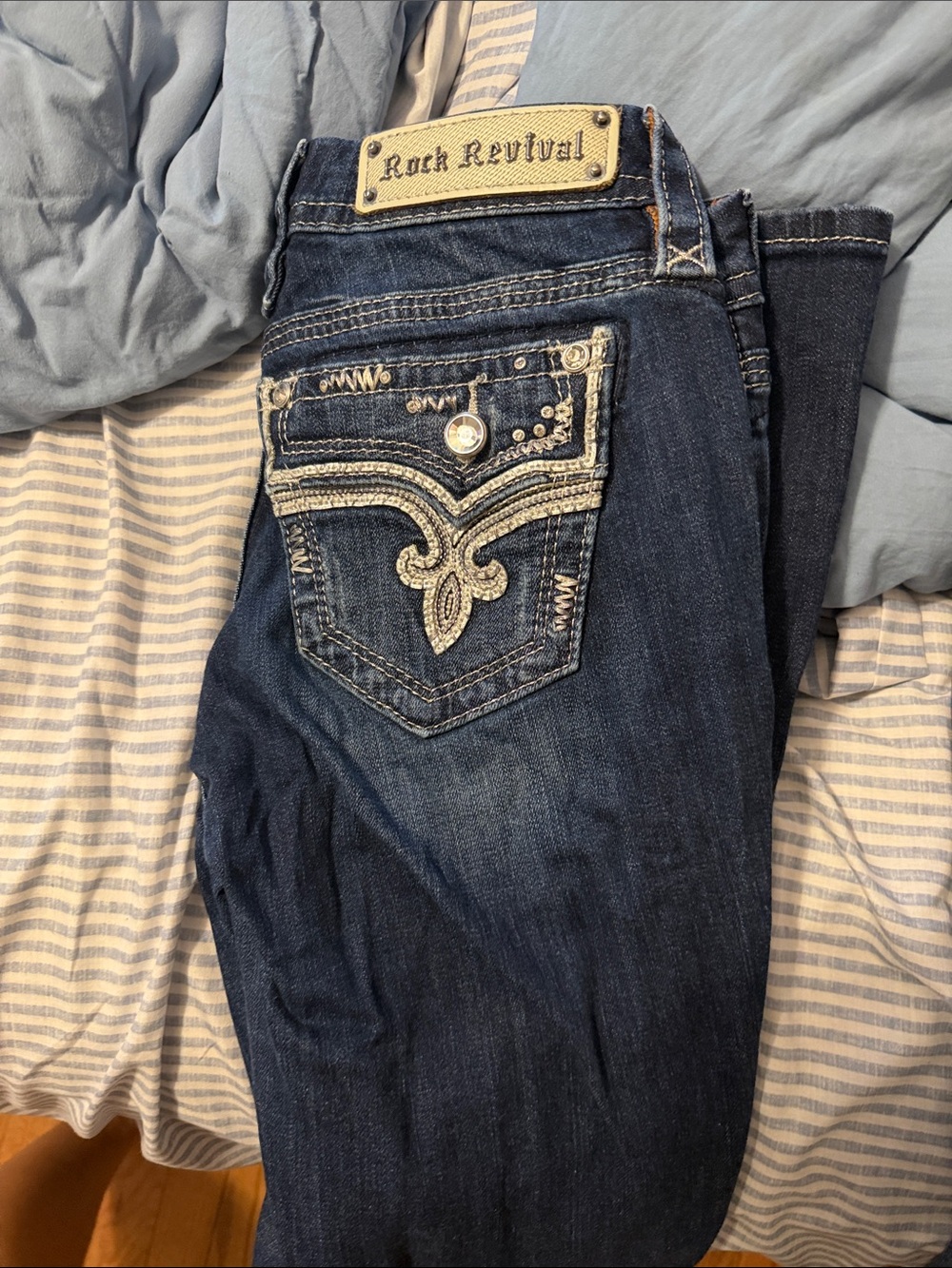 Rock Revival Women's Dark Indigo Embroidered Pocket Bootcut Jeans